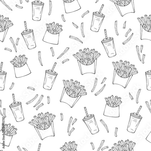 Vector pattern on the fast food theme: french fries.