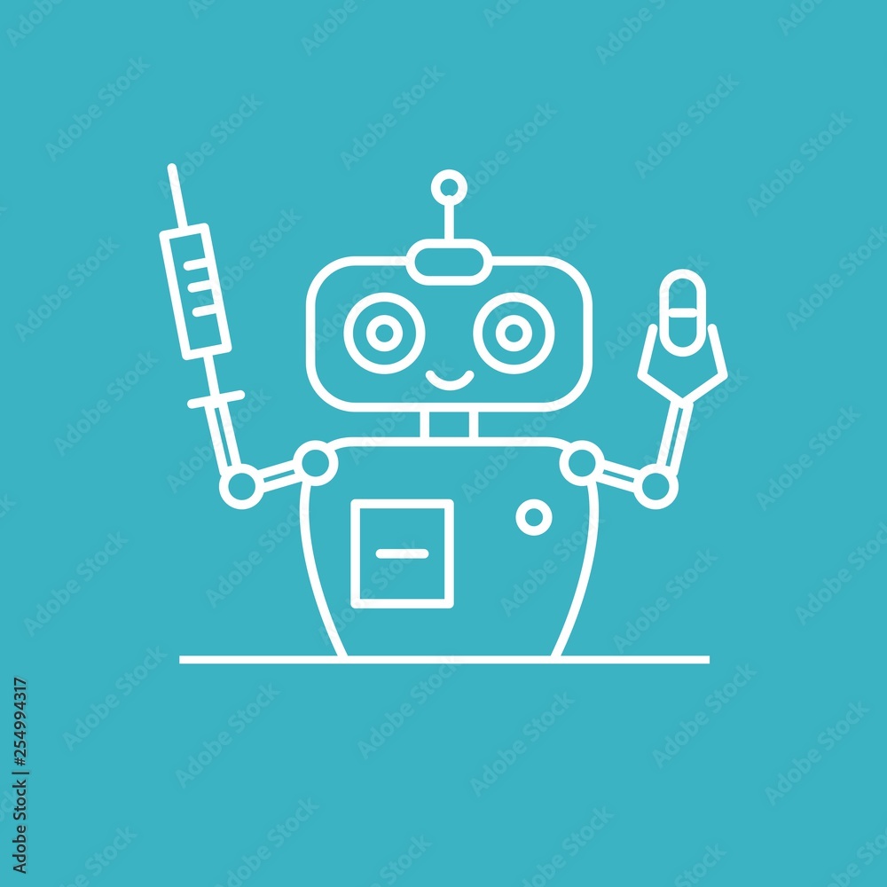 Obraz premium Robot doctor with a syringe and pill