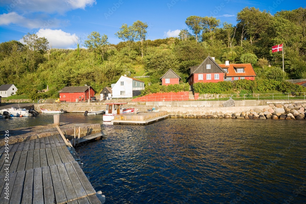 View of fishing hamlet on west coast of Bornholm island, Teglkas, Denmark