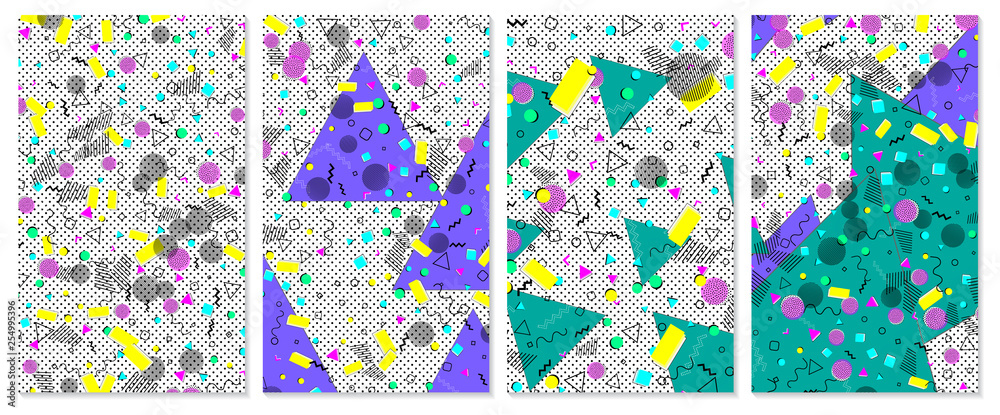 Fototapeta premium Pop art color background. Set of Memphis pattern