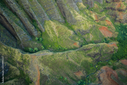 beautiful nature landscape in Kauai island Hawaii. View from helicopter,plane,top. Forest. Mountains. Ocean. View . Drone