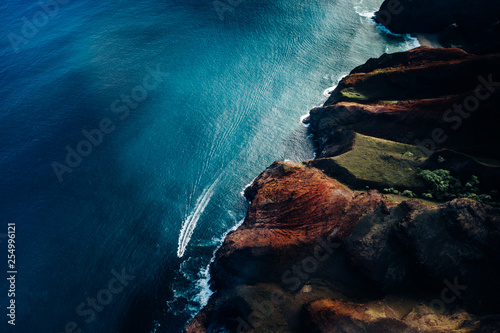 beautiful nature landscape in Kauai island Hawaii. View from helicopter,plane,top. Forest. Mountains. Ocean. View . Drone
