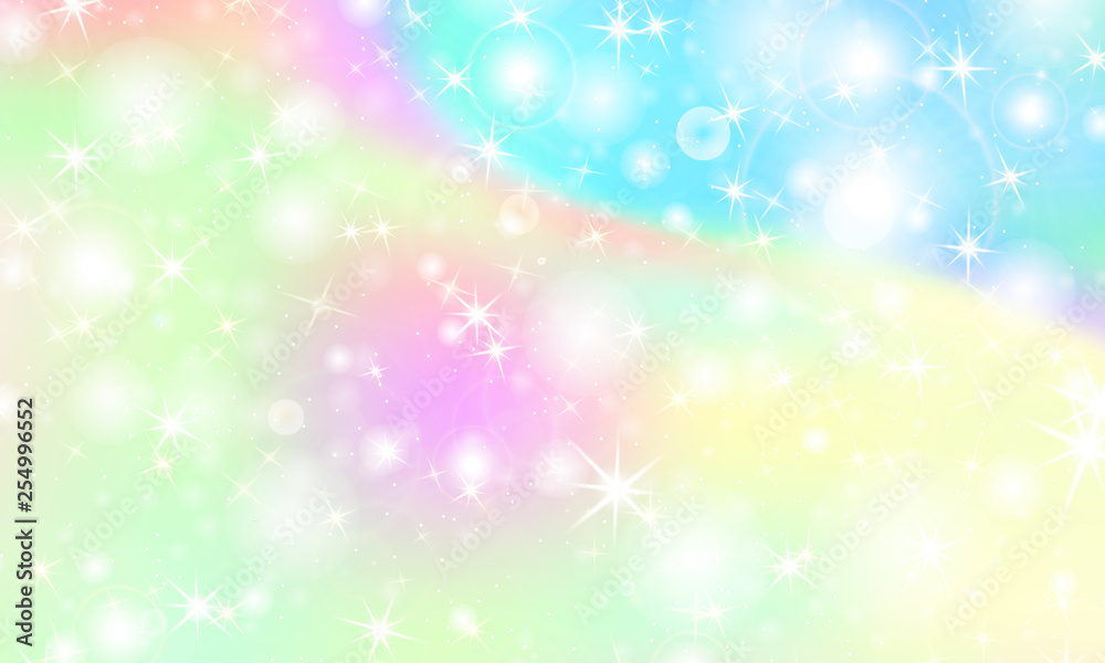 Unicorn rainbow background. Holographic sky