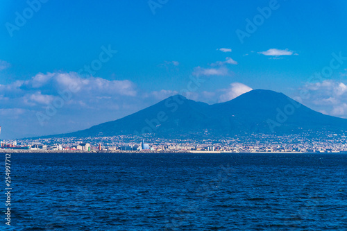 View of the coast of Naples with the Vesuvio from the blue mediterranean sea. © Leonid