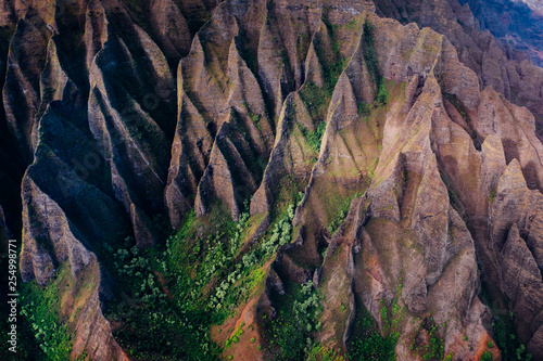 beautiful nature landscape in Kauai island Hawaii. View from helicopter,plane,top. Forest. Mountains. Ocean. View . Drone