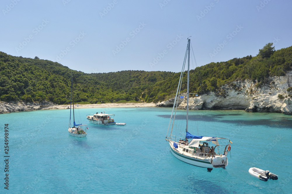 Boats in Antipaxos Island in Greece