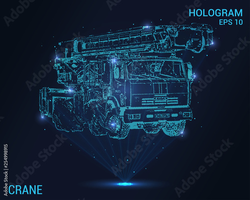 Hologram crane. Digital and technological background of crane. Futuristic design the crane.