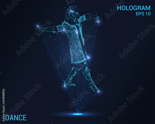 Dance hologram. Girl dancing on a dark background.