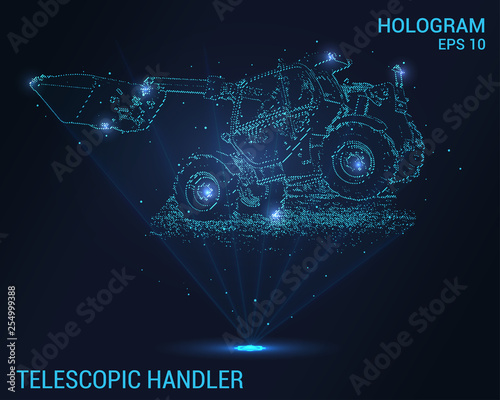 Telescopic loader hologram. Digital and technological background telescopic loader. Futuristic design telehandler.