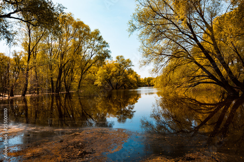 Landscape view of the river Desna in Chernigov with trees