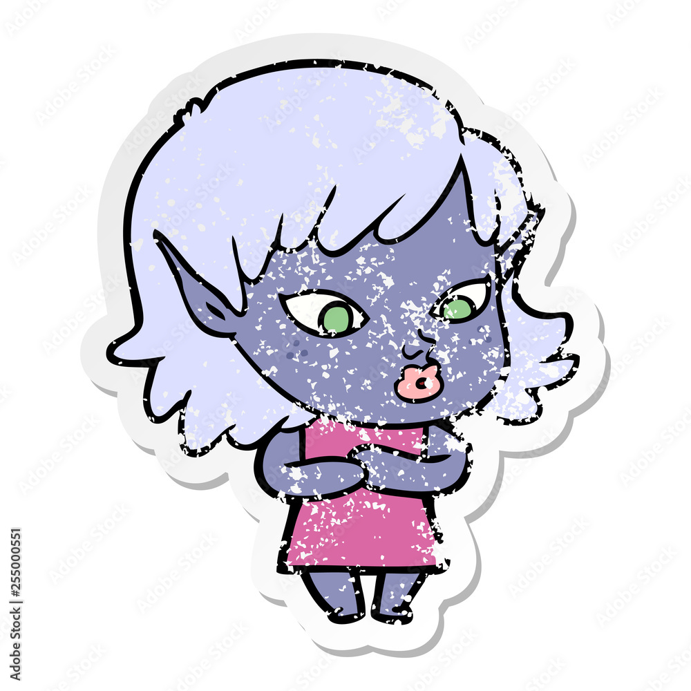 distressed sticker of a pretty cartoon elf girl distressed sticker of a pretty cartoon elf girl