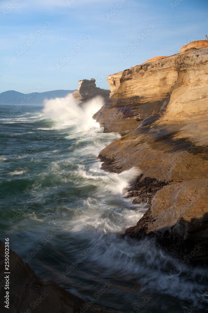 Coastal cliffs and waves