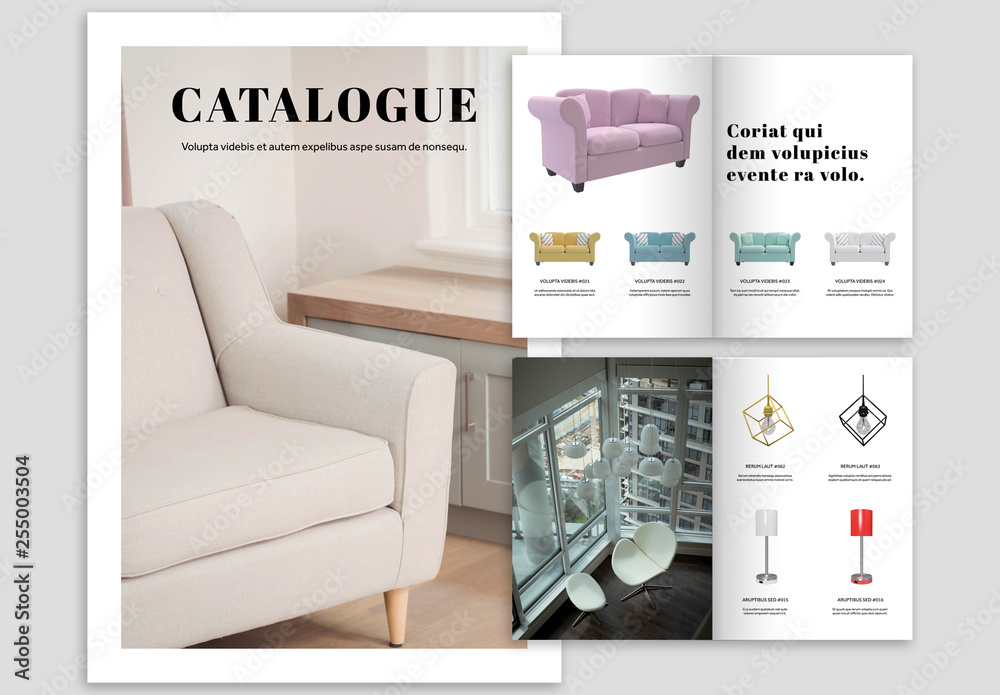 Black and White Catalog Layout with Pink Accents Stock Template Adobe