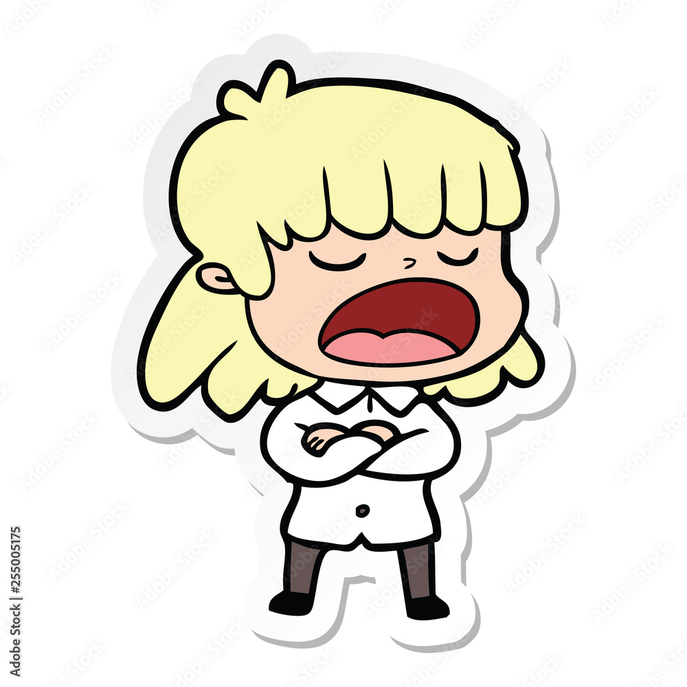 sticker of a cartoon woman talking loudly