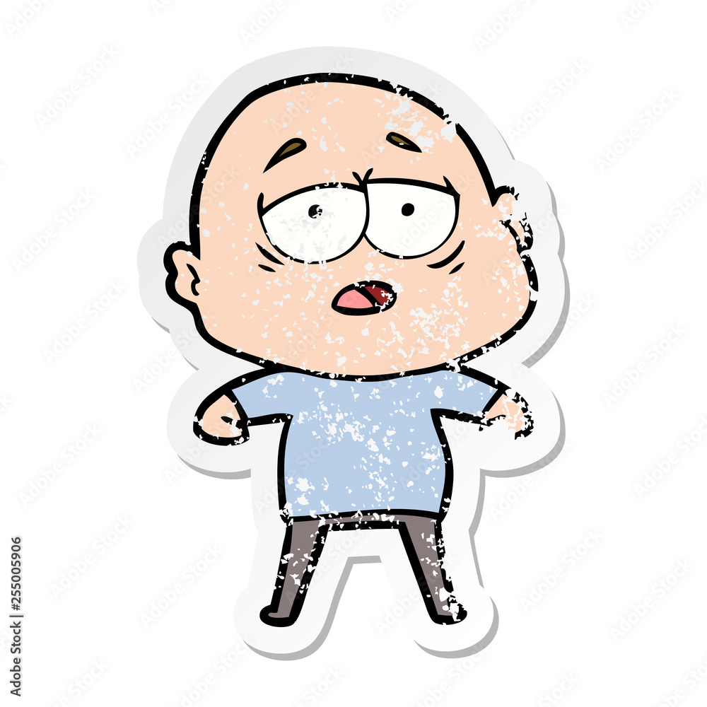 distressed sticker of a cartoon tired bald man distressed sticker of a cartoon tired bald man