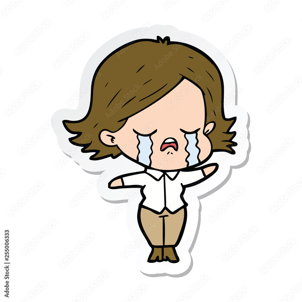 sticker of a cartoon girl crying sticker of a cartoon girl crying