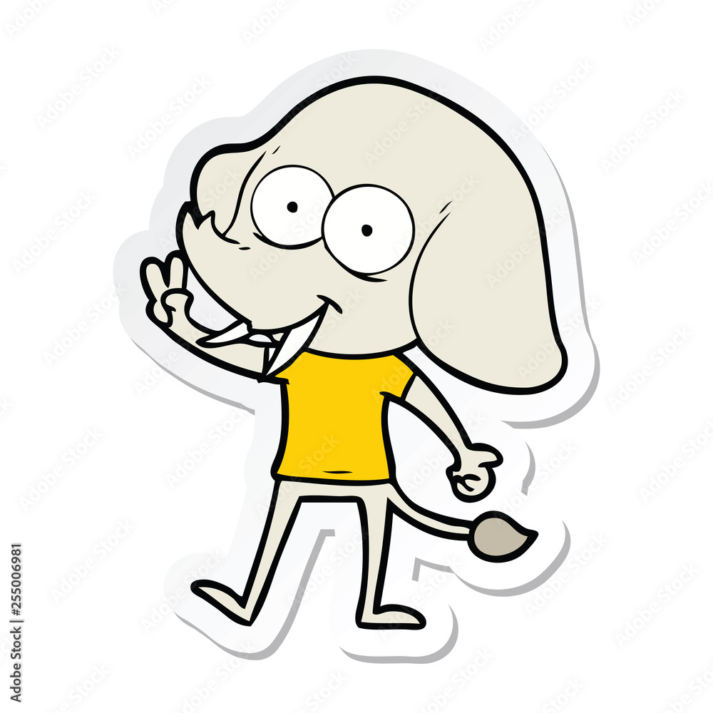 sticker of a happy cartoon elephant sticker of a happy cartoon elephant