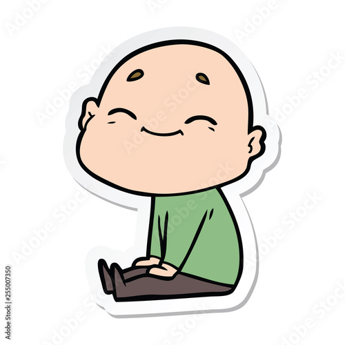 sticker of a happy cartoon bald man
