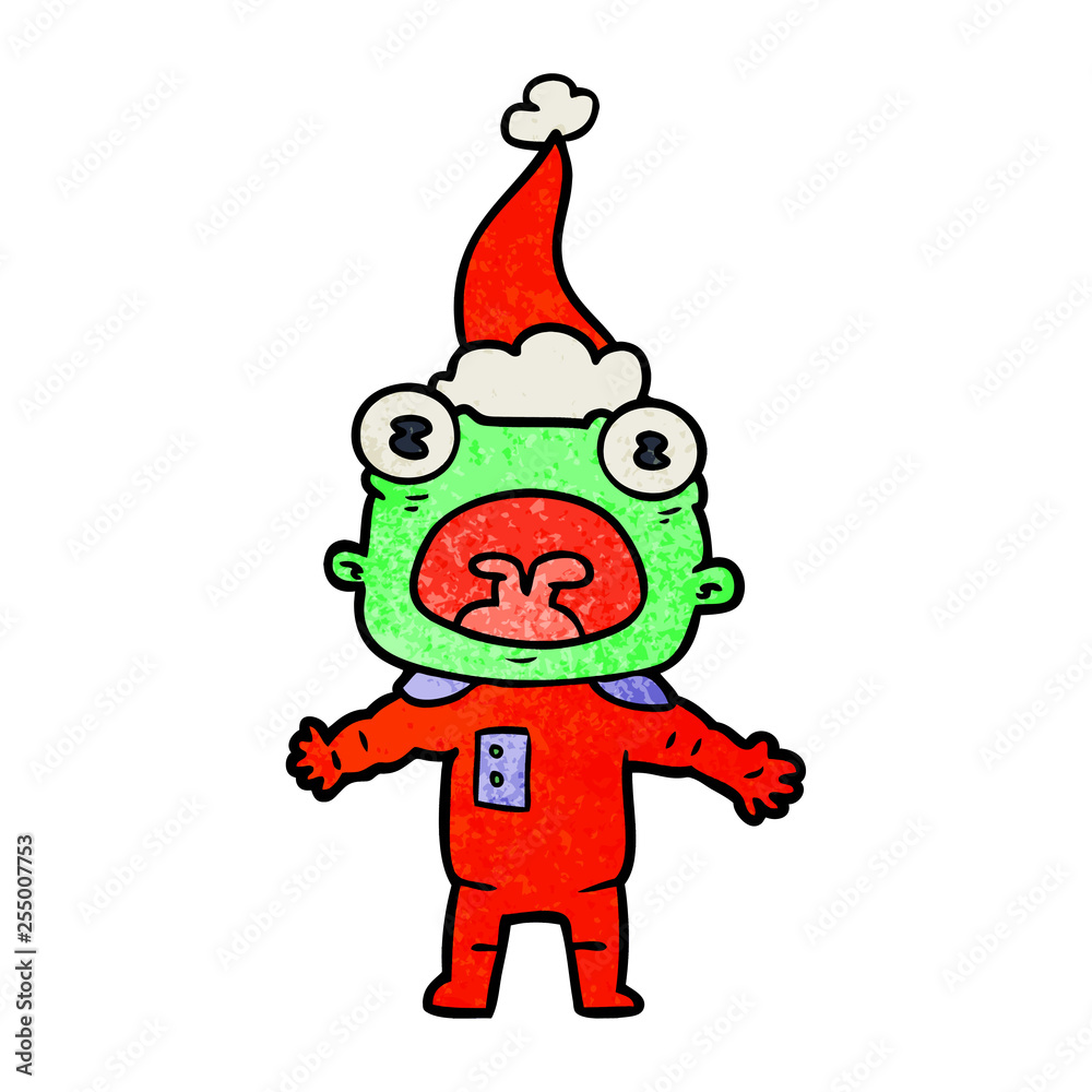 textured cartoon of a weird alien communicating wearing santa hat textured cartoon of a weird alien communicating wearing santa hat