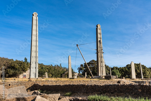 The Northern Stelae Park of Aksum, famous obelisks in Axum, Ethiopia photo