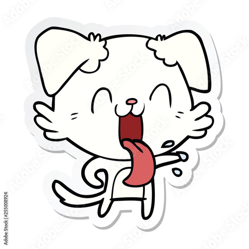 sticker of a cartoon panting dog