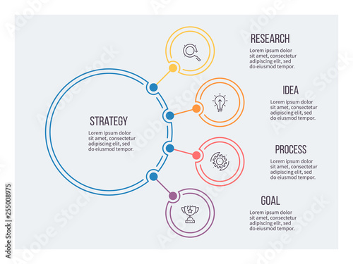 Business infographic. Circular chart with 4 options, steps. Vector circle diagram. Editable line.