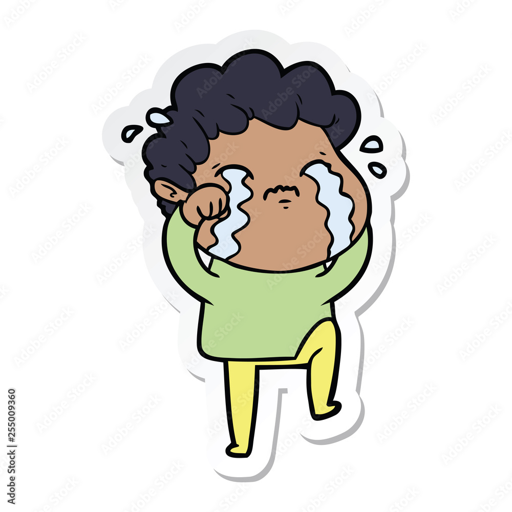 sticker of a cartoon man crying