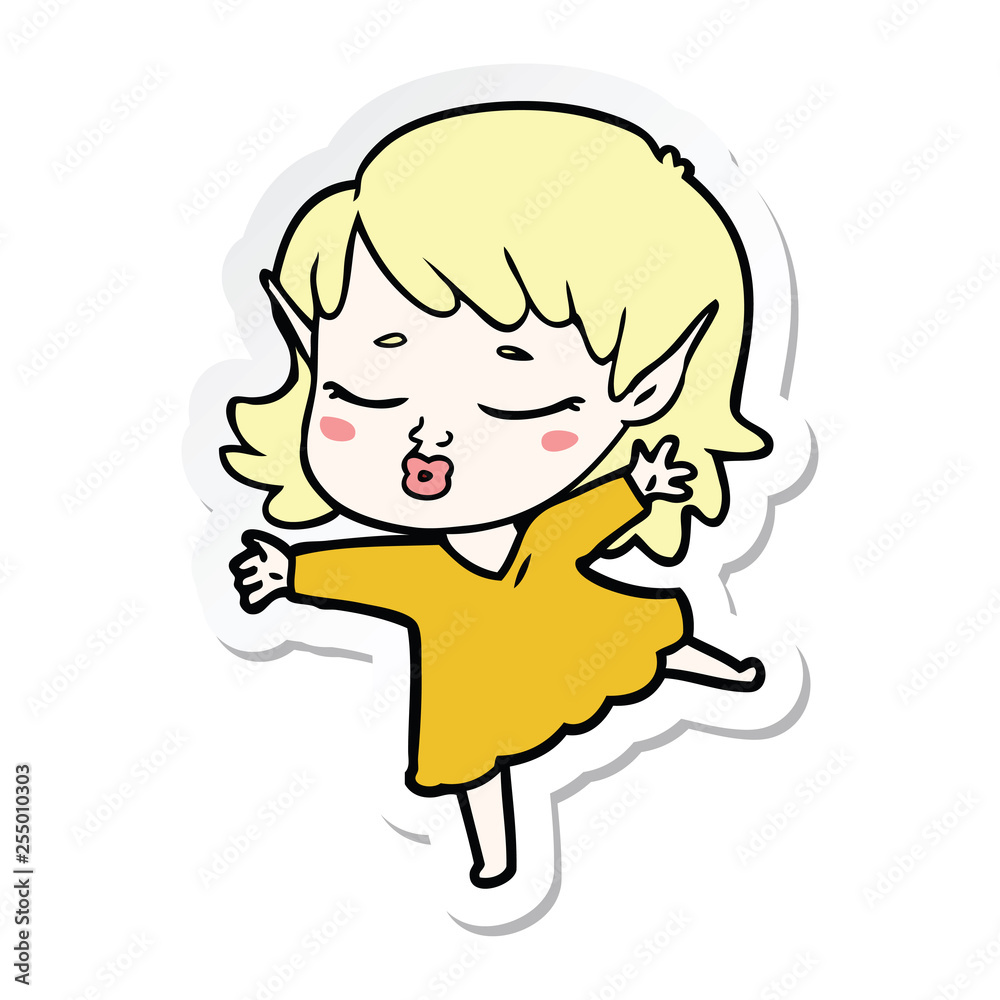 sticker of a pretty cartoon elf girl dancing sticker of a pretty cartoon elf girl dancing