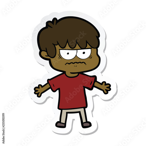sticker of a annoyed cartoon boy
