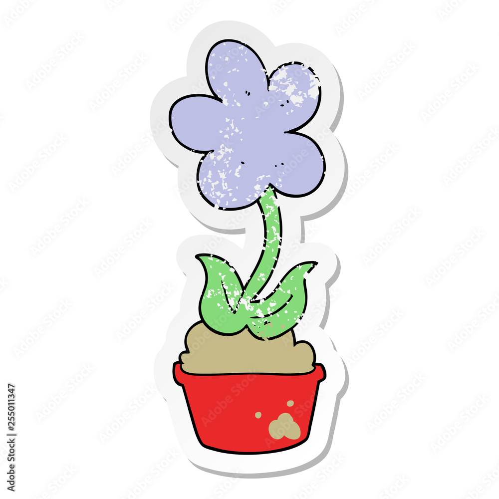 distressed sticker of a cute cartoon flower distressed sticker of a cute cartoon flower