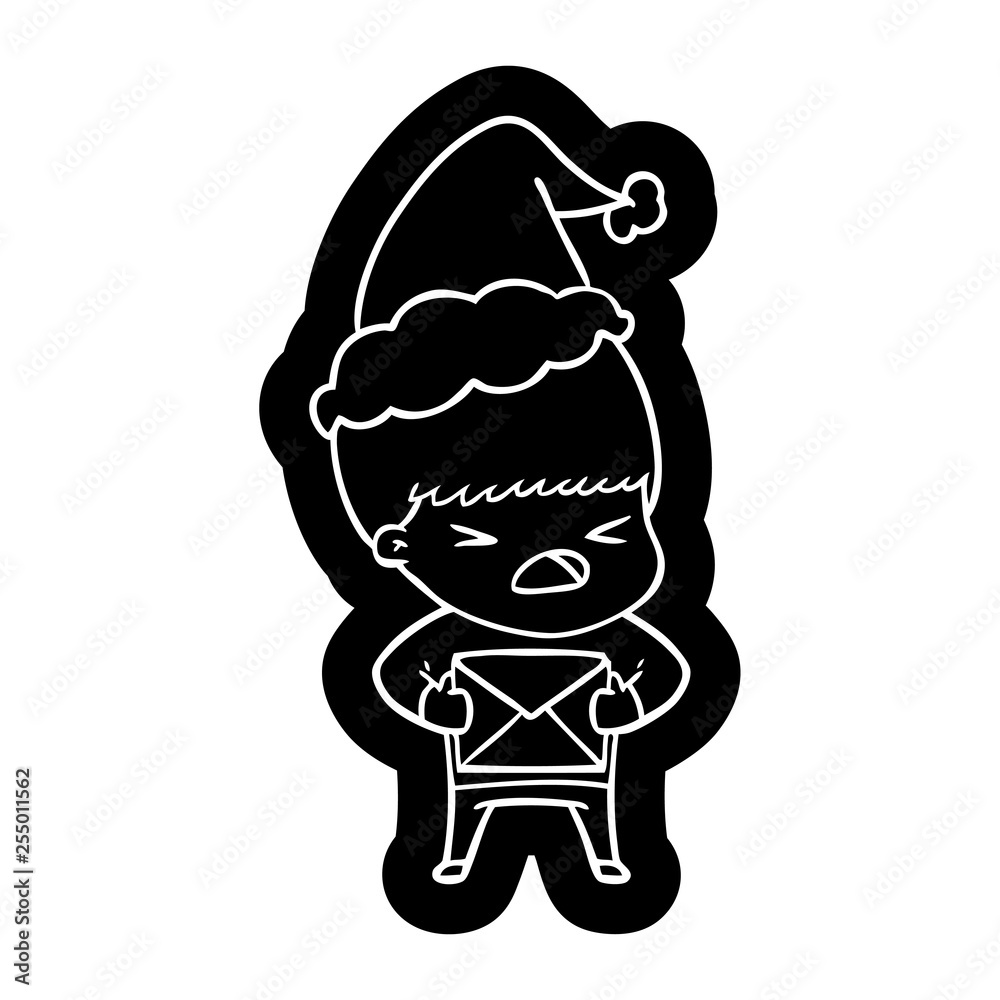 cartoon icon of a stressed man wearing santa hat cartoon icon of a stressed man wearing santa hat