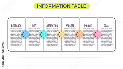 Business infographics. Banner with 6 steps, options. Vector template. Editable line.
