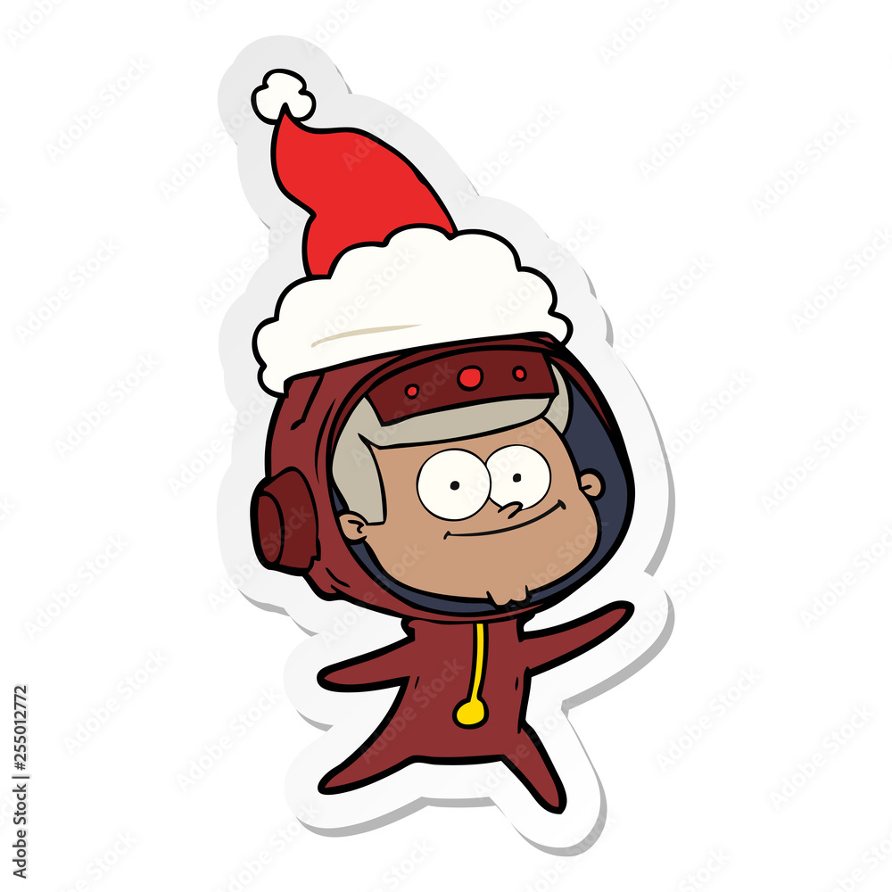 happy astronaut sticker cartoon of a wearing santa hat happy astronaut sticker cartoon of a wearing santa hat