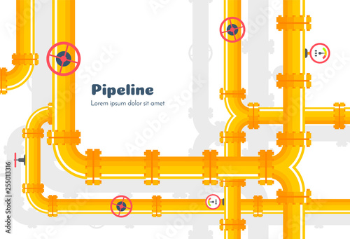 Pipeline industrial background with gas pipes and valves. 