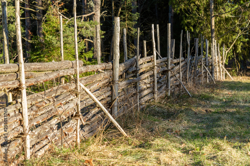 Fence of wood around a pasture