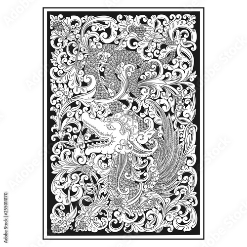 carved openwork pattern. indonesia motif. dragon  illustration. Pattern suitable for laser cutting, plotter cutting or printing - Vector - - Vector