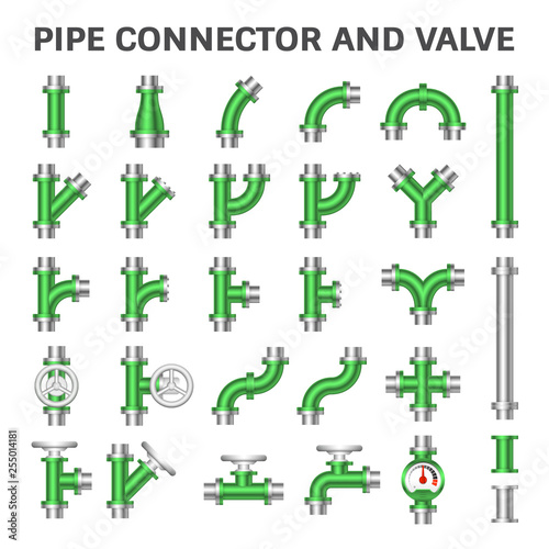 Pipe icon and flange fitting. Include control valve and pressure gauge or manometer. For pipeline construction and transportation liquid or gas i.e. crude, oil, natural gas, sewage, wastewater etc.