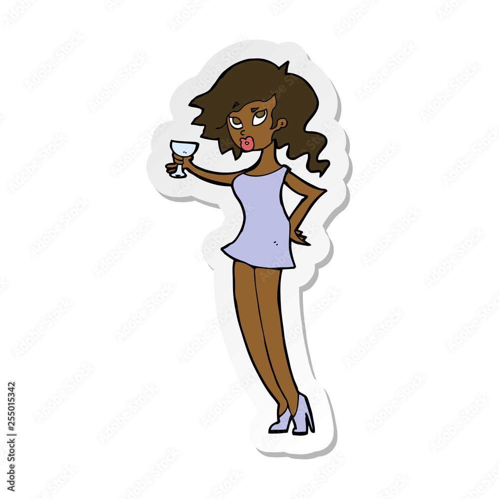 sticker of a cartoon woman at party sticker of a cartoon woman at party