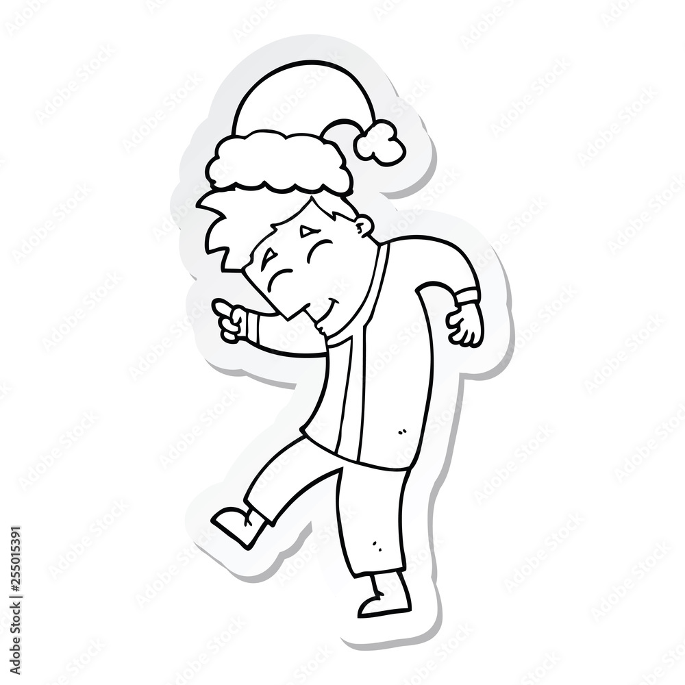 Fototapeta premium sticker of a cartoon man wearing christmas hat