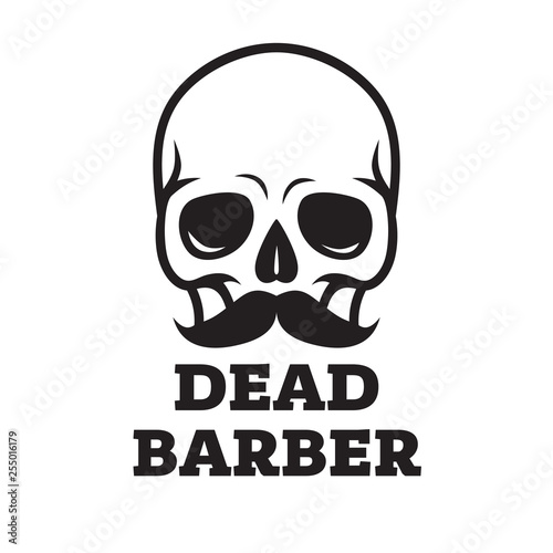 sign skull with beard and mustache, for barbershop or halloween