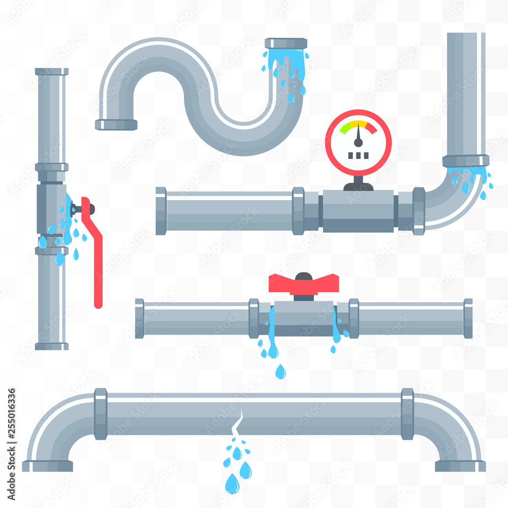 Obraz premium Leaking pipes. Broken pipeline. Vector 