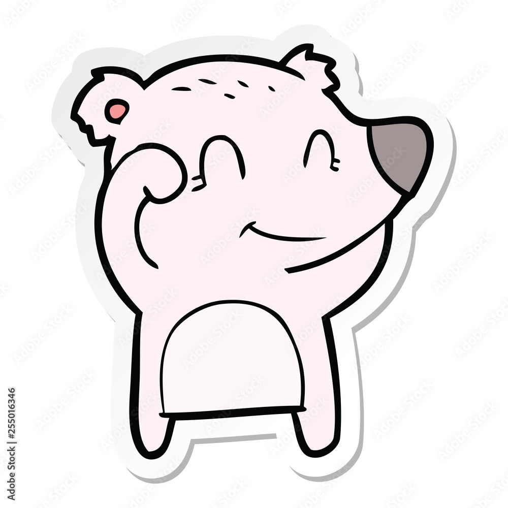 sticker of a tired smiling bear cartoon sticker of a tired smiling bear cartoon