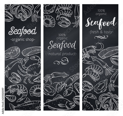 banners seafood, chalkboard