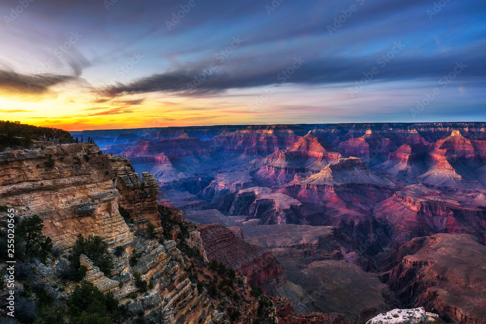 Sunset above south rim of Grand Canyon from the Mather Point