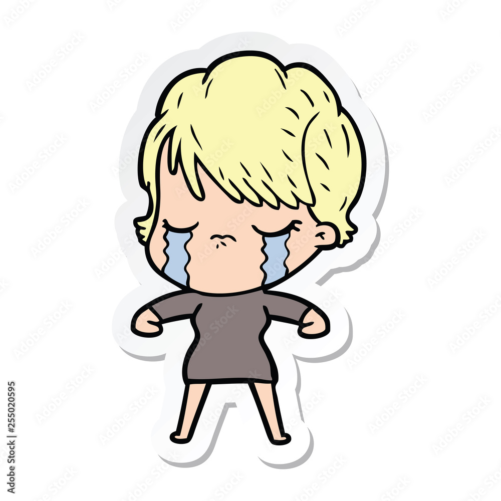 sticker of a cartoon woman crying sticker of a cartoon woman crying