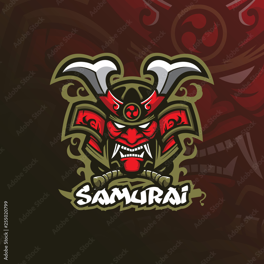 samurai vector mascot logo design with modern illustration concept style for badge, emblem and tshirt printing. angry mask samurai illustration.