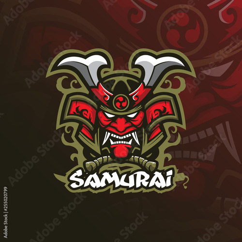 samurai vector mascot logo design with modern illustration concept style for badge, emblem and tshirt printing. angry mask samurai illustration.