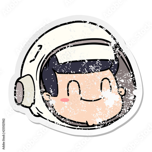 distressed sticker of a cartoon astronaut face