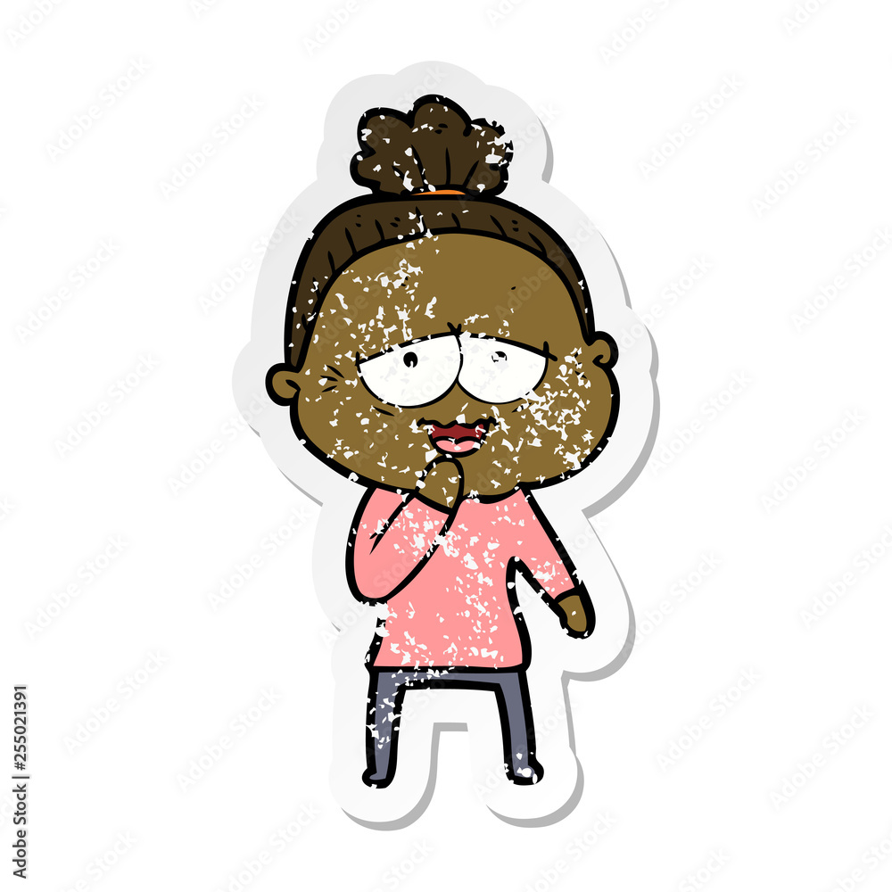 Fototapeta premium distressed sticker of a cartoon happy old lady