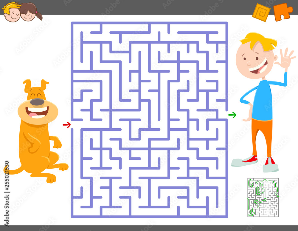 maze game with cartoon boy and his dog maze game with cartoon boy and his dog